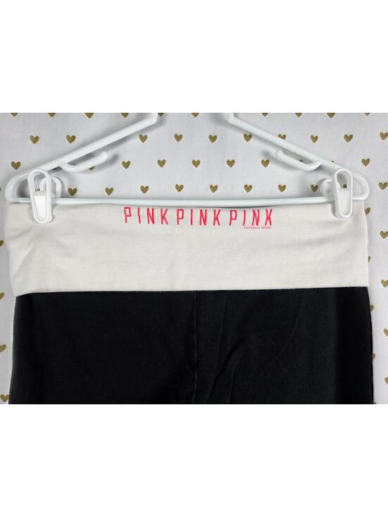 PINK Victoria's Secret Pants - Victorias Secret PINK White Logo FOLDOVER Yoga Pants Capri Y2k LARGE
